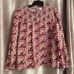 J.Crew Smocked Button-Back Top in Liberty Butterfield Poppy Organic Cotton